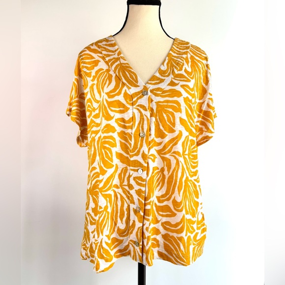 Nicole Miller Linen Blend Button Down Tropical Print Short Sleeve Summer Top XL - Picture 3 of 11